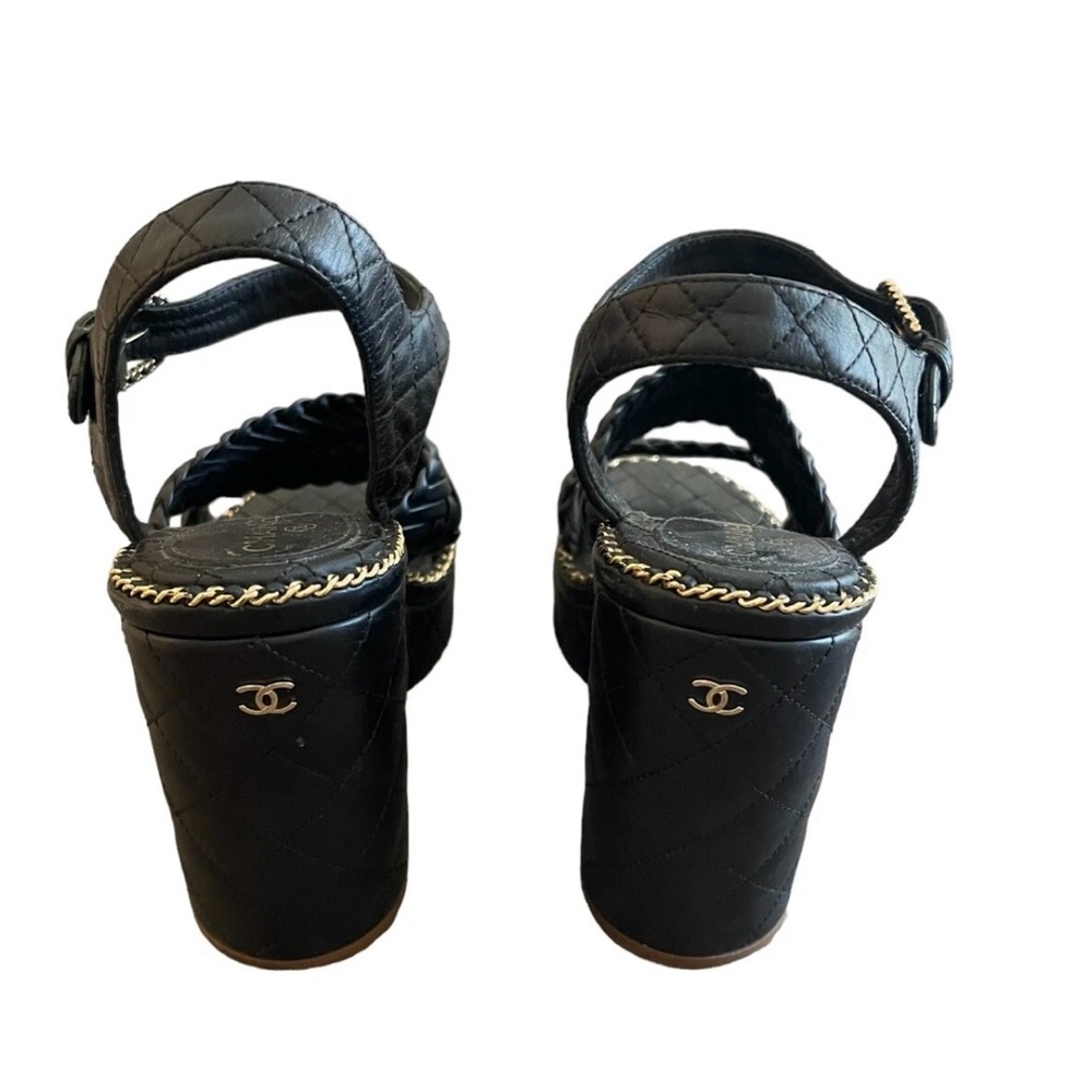 Chanel Black Quilted Women's Platform Sandals - Picture 4 of 7